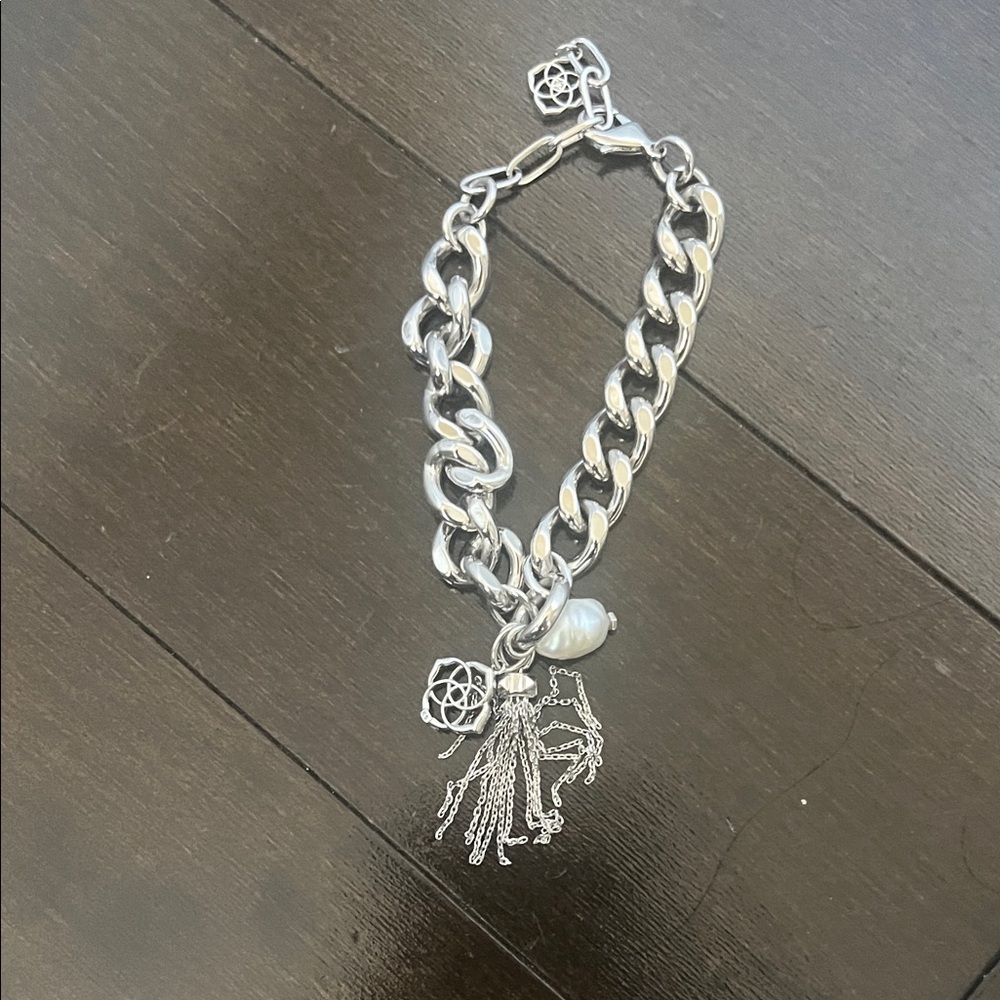 Kendra Scott Silver-Link Charm Bracelet with Tassel & Pearl